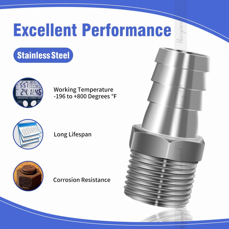 Horiznext NPT 1" male thread to 1 inch O.D. barb stainless steel pipe fitting, for connecting 1 inch I.D. air hose tubing, pack of 2 pcs - Image 4